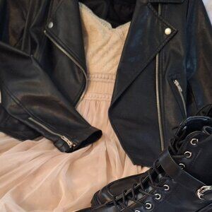 Complete Outfit Bundle |Leather Jacket +Dress + Boots | Edgy Chic Neutral Look